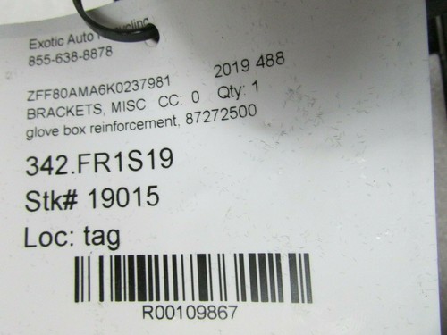 Ferrari 488, Glove Box Reinforcement / Bracket, Used, P/N 87272500 - Picture 8 of 9