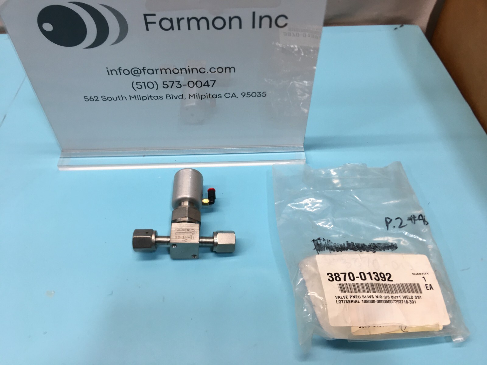 AMAT 3870-01392 Valve Pneumatic Bellows N/O 3/8 T, Nupro SS-BNV51-C, 185772