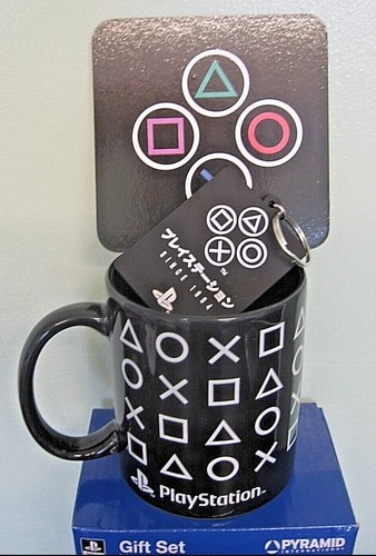 Sony Play Station Gift Set Black Mug Coaster Key Ring / Keychain - Picture 2 of 10