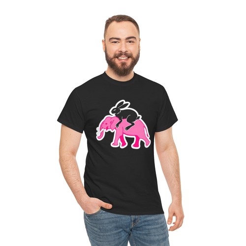 Camiseta Unisex Adulto Negra Conejo Rosa Elefante Arte Callejero Ropa Callejera Gráfico - Imagen 7 de 25