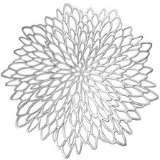 Silver Round Placemats for Dinner Table Set of 6 Hollow-Out Vinyl Place Mats ...