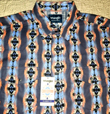 NEW WRANGLER, MENS SIZE XL, CHECOTAH NAVAJO WESTERN LONG-SLEEVE SHIRT-MSRP$59.99