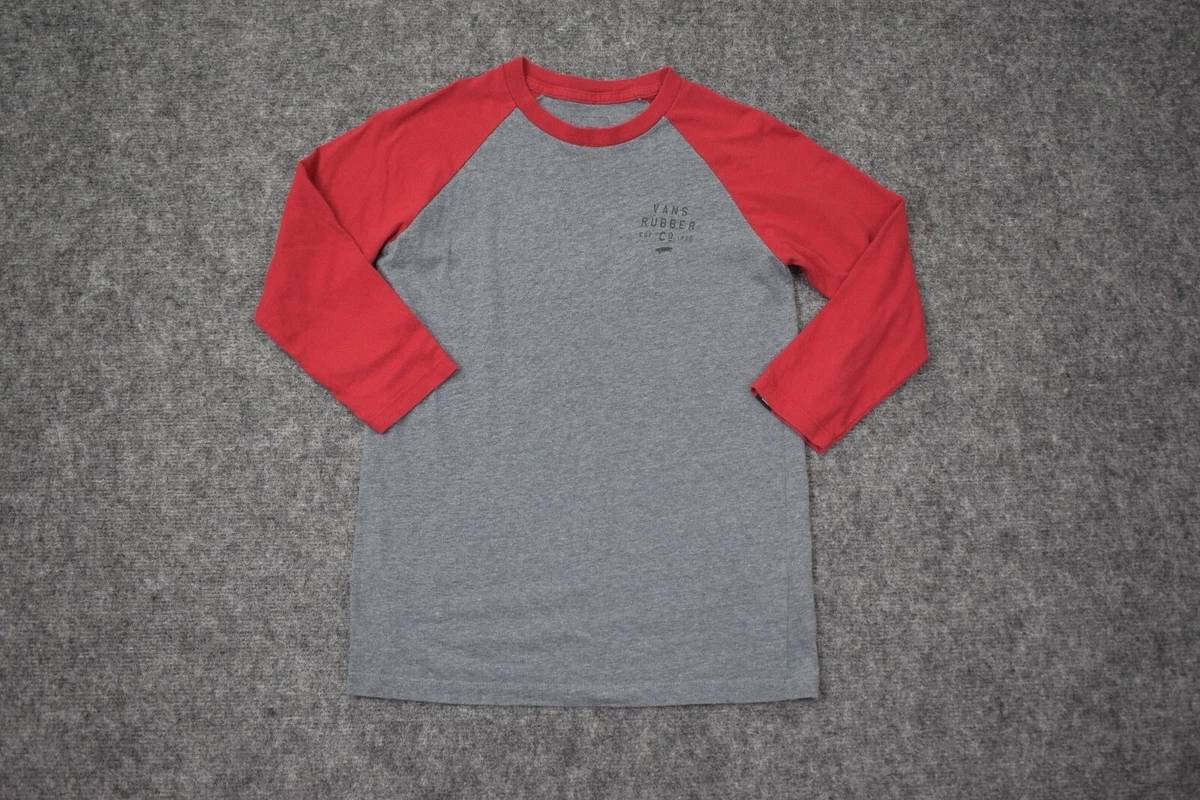 VANS Shirt Boys Medium Red Gray Raglan 3/4 Sleeve Baseball Tee Skaters Kids  | eBay