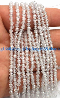 Natürlich 3mm Facettiert Weiß Zirkon Runde Edelstein Lose Perlen 15" Strang - Bild 1 von 4