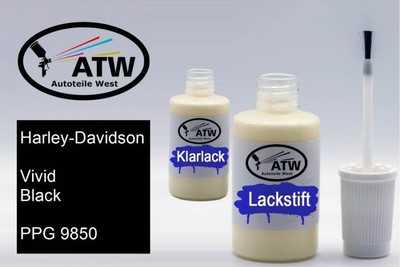 Harley Davidson, Vivid Black, PPG 9850, 20ml Lackstift + 20ml Klarlack - Set