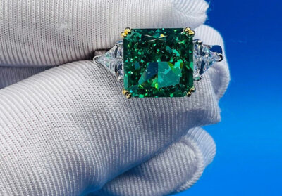 5.62  Carats Emerald lab created Engagement Ring - Emerald Cocktail Ring