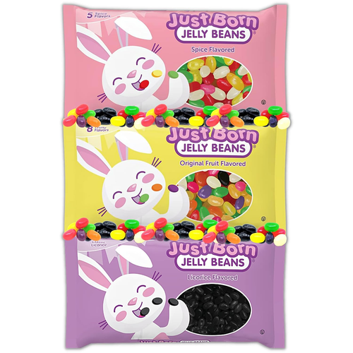 Pectin Jelly Beans Just Born Black Licorice, Original Fruit and Spiced