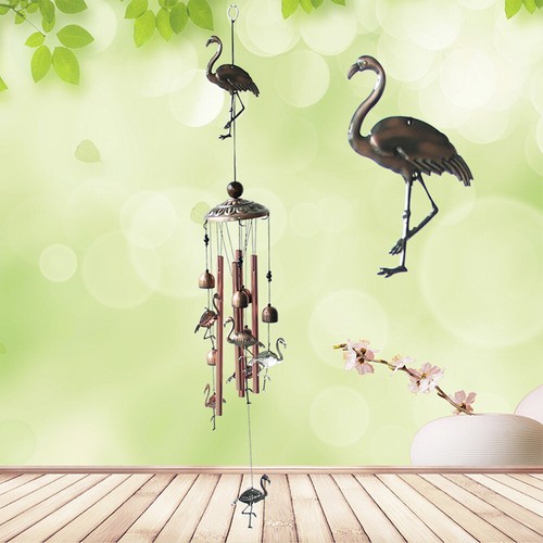 Carillon a vento 33" fenicottero metallo giardino esterno 4 tubi campane decorazione casa cortile regalo - Foto 11 di 11