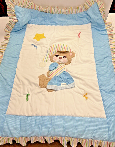 Vtg 1982 Baby Morgan Quilted Baby Blanket Teddy Beddy Bear - 第 1/9 張圖片