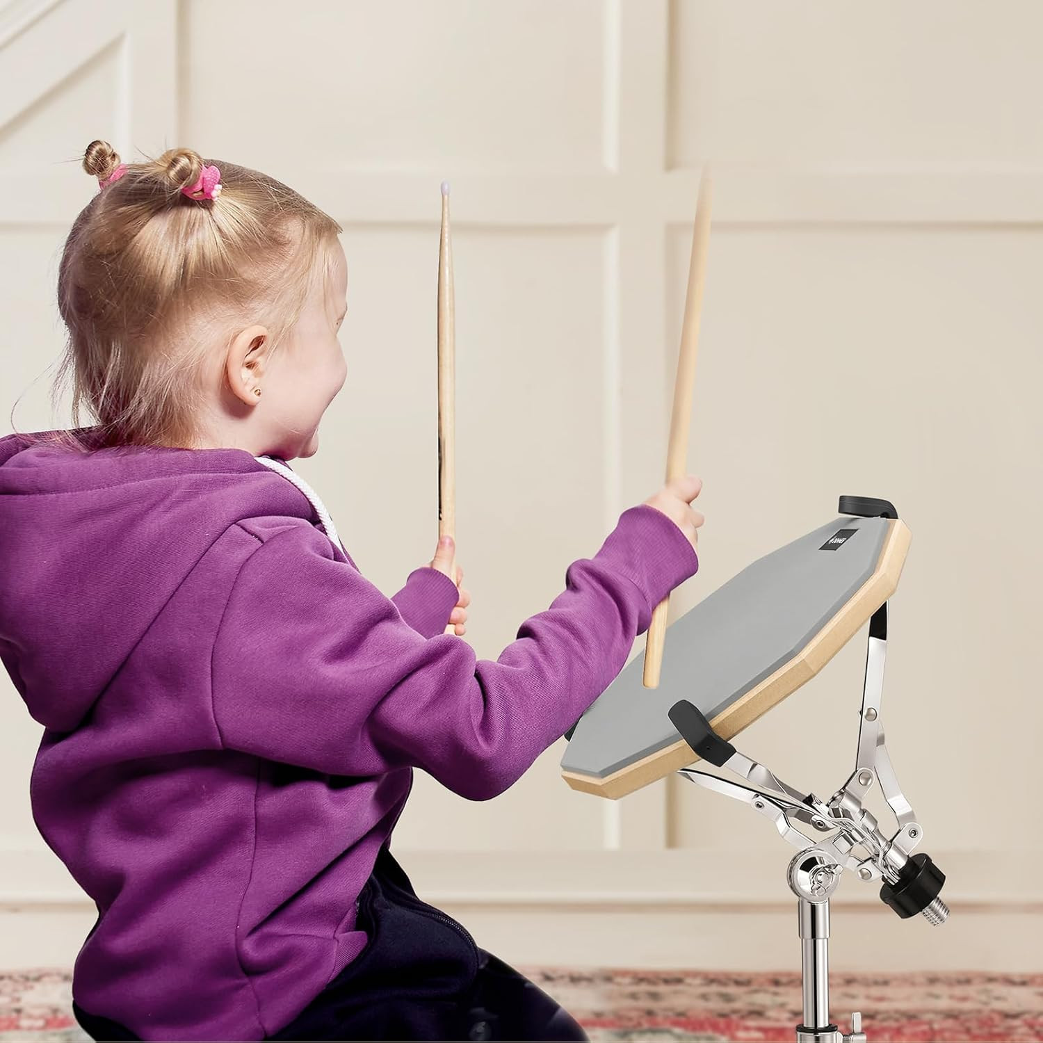 Snare Drum Stand Set with Drum Practice Pad, 12'' Double-Sided Silent Drum Pad S