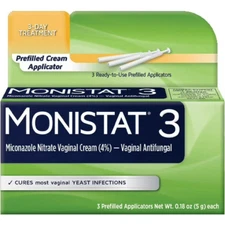 2X Monistat 3 Prefilled 4% Cream Applicator Yeast Infection 3 Day Treatment 30g