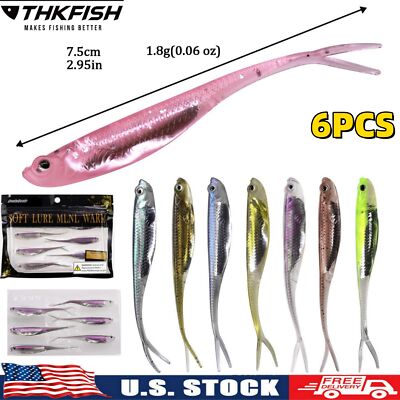 THKFISH 6X Soft Plastic Baits Fork Tail Soft Jerkbait Minnow Shot Lure Bass Bait