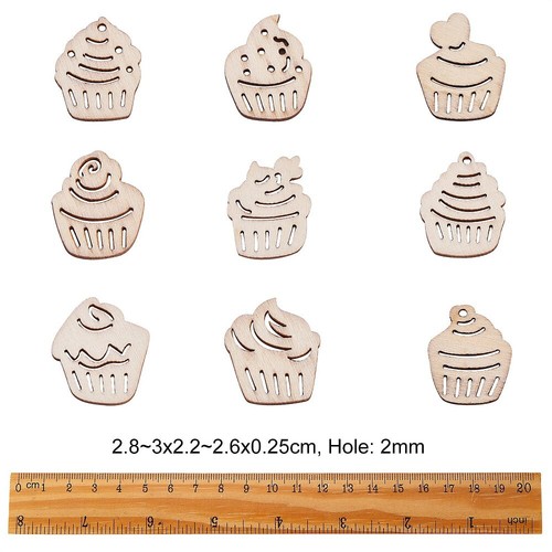 100x Ciondoli Cupcake Legno per Fai Da Te Gioielli Fare Artigianato Decorazione Progetto Arte - Foto 4 di 7