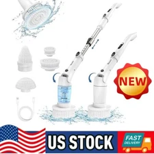 Cordless Electric Spin Scrubber Extendable Handle 4 Cleaner Brush 2 Speed Power