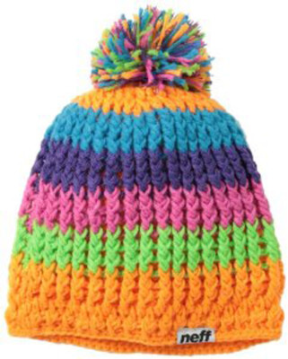 NEFF Womp Pom Chunky Knit Acrylic Beanie Orange Pink Cyan