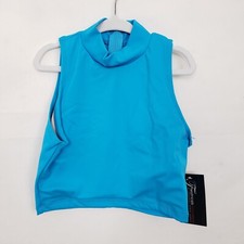 NWT Theatricals Girls XLC Turquoise Mock Neck Tank Zip Back Crop Top Dance Jazz