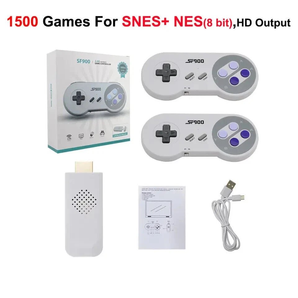 SNES Retro Video Game Console TV Stick 4k HDMI 2 Wireless Controllers 1500 Games
