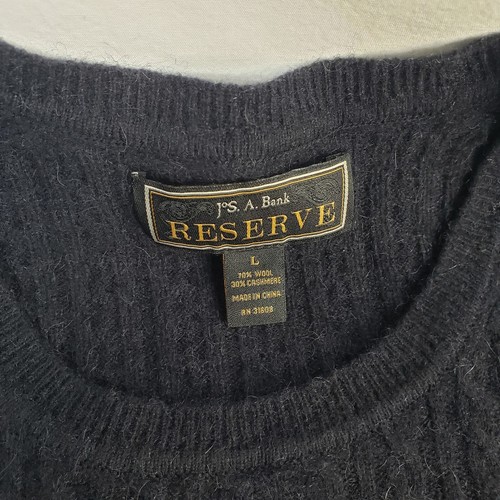 Jos. A. Bank Reserve Mens Black Wool Blend Long Sleeve Large Pullover Sweater L - Picture 2 of 11