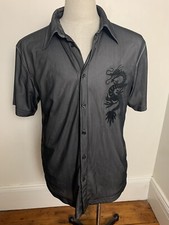 Vintage 90's Men's Disco Shirt Short Sleeve Roger David Black Size XL