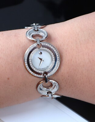 $5,500 Ladies Movado Stainless Steel 30mm Buleto Pave