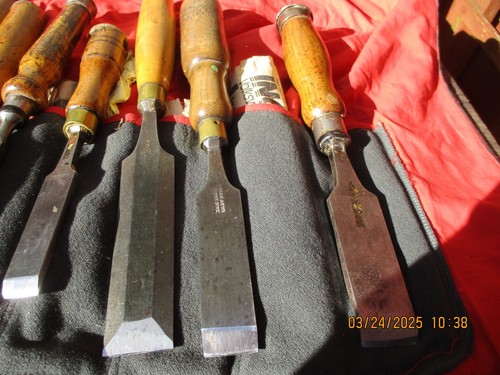 9 VINTAGE SORBY BEVEL & STRAIGHT EDGE WOOD CHISELS, All good and Sharp. #85-8749 - Picture 4 of 4