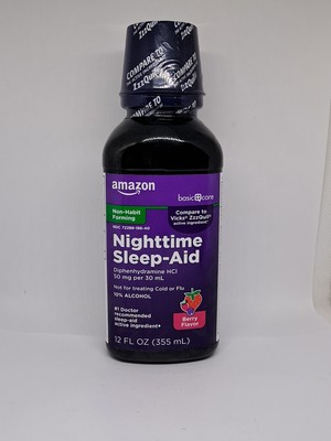 Amazon Basic Care Nighttime Sleep-Aid, Berry Flavor, 12floz. Exp 01/2026