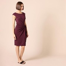 AMAZON ESSENTIALS WOMEN'S CAP SLEEVE BOAT-NECK FAUX WRAP DRESS - -  BURGUNDY