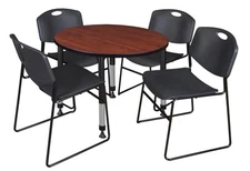 Regency Kee 36 in. Round Adjustable Classroom Table & 4 Zeng Stack Chairs Black