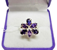 925 Sterling Silver Cubic Zirconia Vintage Ring Size 6 Purple Floral Cluster