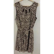 Voir Voir Women Brown White Polka Dot Sleeveless Keyhole Belted Dress Plus 18W