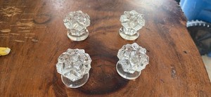 4 Antique Vintage Pressed Glass Octagon 2” Cabinet Drawer Pulls Knobs 
