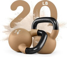 20LBS Neoprene Coated Cast Iron Kettlebells, Wide Grip Handle  Flat Bottom