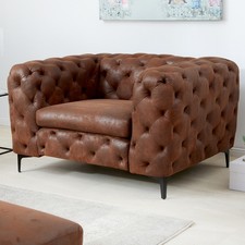 Chesterfield Sessel MODERN BAROCK - 120cm - antik braun - Microfaser - Federkern