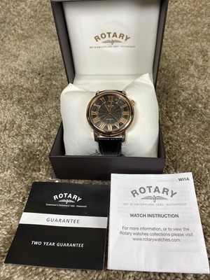 Rotary Automatic Men's Gold Watch Black Leather Strap GLE000012/10 New In Box