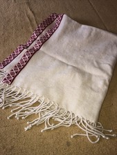 Retro Handmade Picnic Blanket/throw - Cream/red Trim & Tassels, Camper/Festival