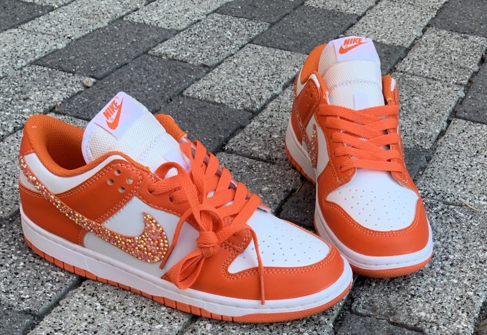 Nike Dunk Low Customized Bling Women’s Orange And White Gift Size 8 Eur 39 NWOB