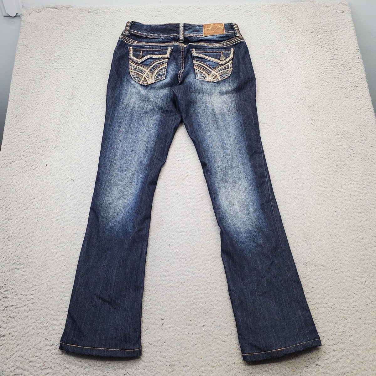 Ariya Bootcut Jeans Womens 3/4 Blue Faded Denim Stretch Dark Wash