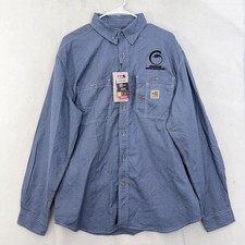Carhartt FR Shirt Mens L Blue Flame Resistant Workwear Pocket Button Down