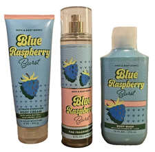 BLUE RASPBERRY BURST FRAGRANCE MIST CREAM BODY WASH GIFT WRAP 3 PC BBW NEW