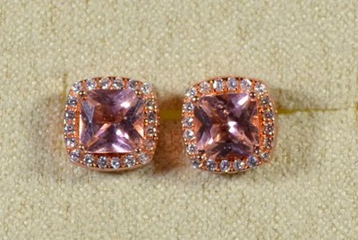 MORANITE SIMS-CZ HALO STUD EARRINGS-BELLA LUCE(R)ESOTICA-18k ROSE GOLD PLATED