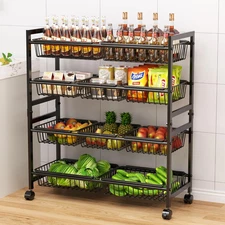 4-Tier Kitchen Storage Cart, Adjustable Rolling Pantry Storage Cart with 10 Bask