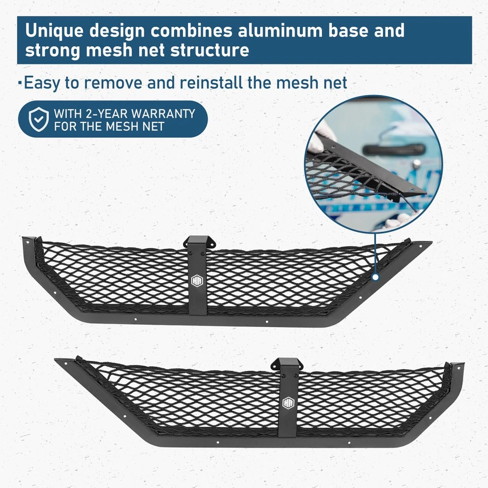 Red de carga de malla de almacenamiento de aluminio con bolsillo para puerta delantera para Jeep Wrangler JL JT 18-25 Foto 2 de 4