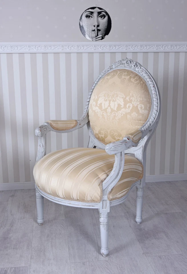 2er Set Sessel Creme Barock Shabby Chic Armlehnstuhl Pärchen Thron Rococo Louis - Bild 2 von 4