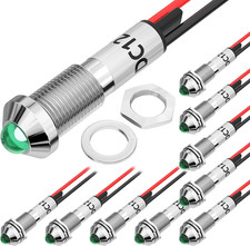 8MM LED Indicator Light 12V Green LED Waterproof Metal 12 Volt Pilot Light Ma...