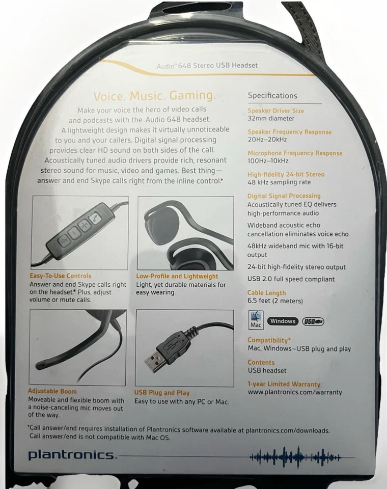 Plantronics Audio 648 Neckband USB Headset - Skype Certified Windows Live - Image 2 of 2