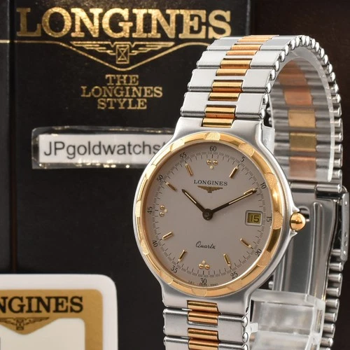 NewBatt BOX *MINT* Longines Conquest L614 32mm Gold Dial Date Quartz Men's Watch