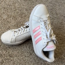 3 Pink Stripes Adidas Grand Court Base Athletic Training Shoes White 8 M EG4055
