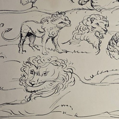 Lion Studies For Jo Ann 1977 Paul Degen Original Ink Drawing Artwork