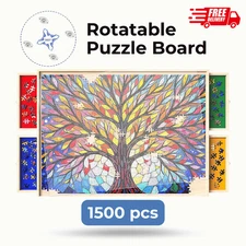 360° Rotating Wooden Puzzle Table - 1500 Piece Puzzle Board w/ Drawers & Cover