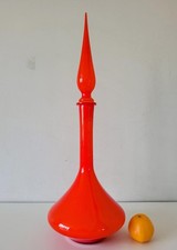 Rare 1960s / 1970s Italian Empoli Red Cased Art Glass Genie Bottle Decanter #1